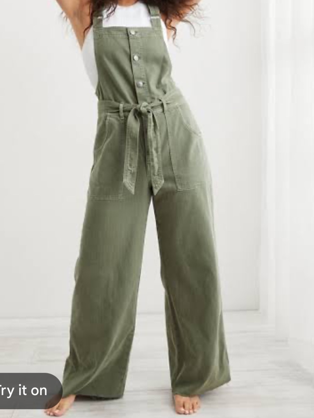 Aeri Green Button Front Wide Leg Raw Hem Casual Skater Overalls Size Large